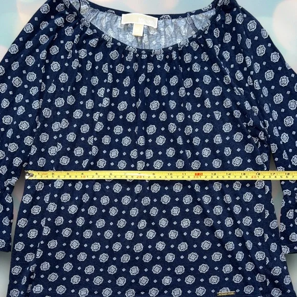 Michael Kors Women’s Navy Blue Bell Sleeve Boho Peasant Top Blouse Size M - Picture 3 of 5